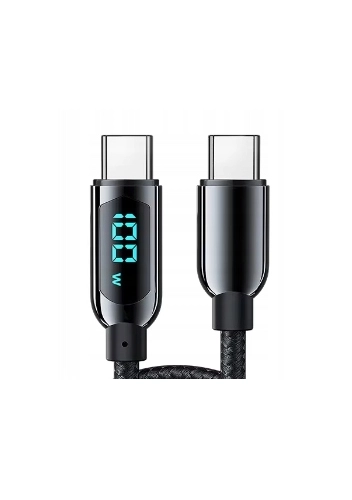 Kabel USB-C USB-C 100W 1.2m z wyświetlaczem - czarny w oplocie POWER D